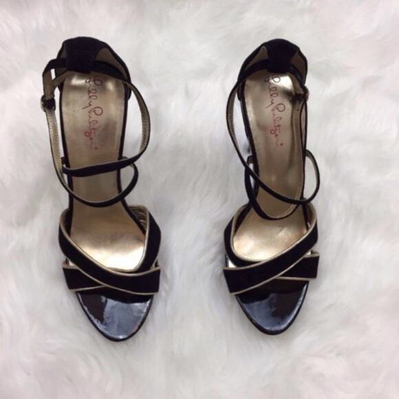 Lilly Pulitzer 7.5 Womens Black Velvet Strap Heels - Picture 2 of 5